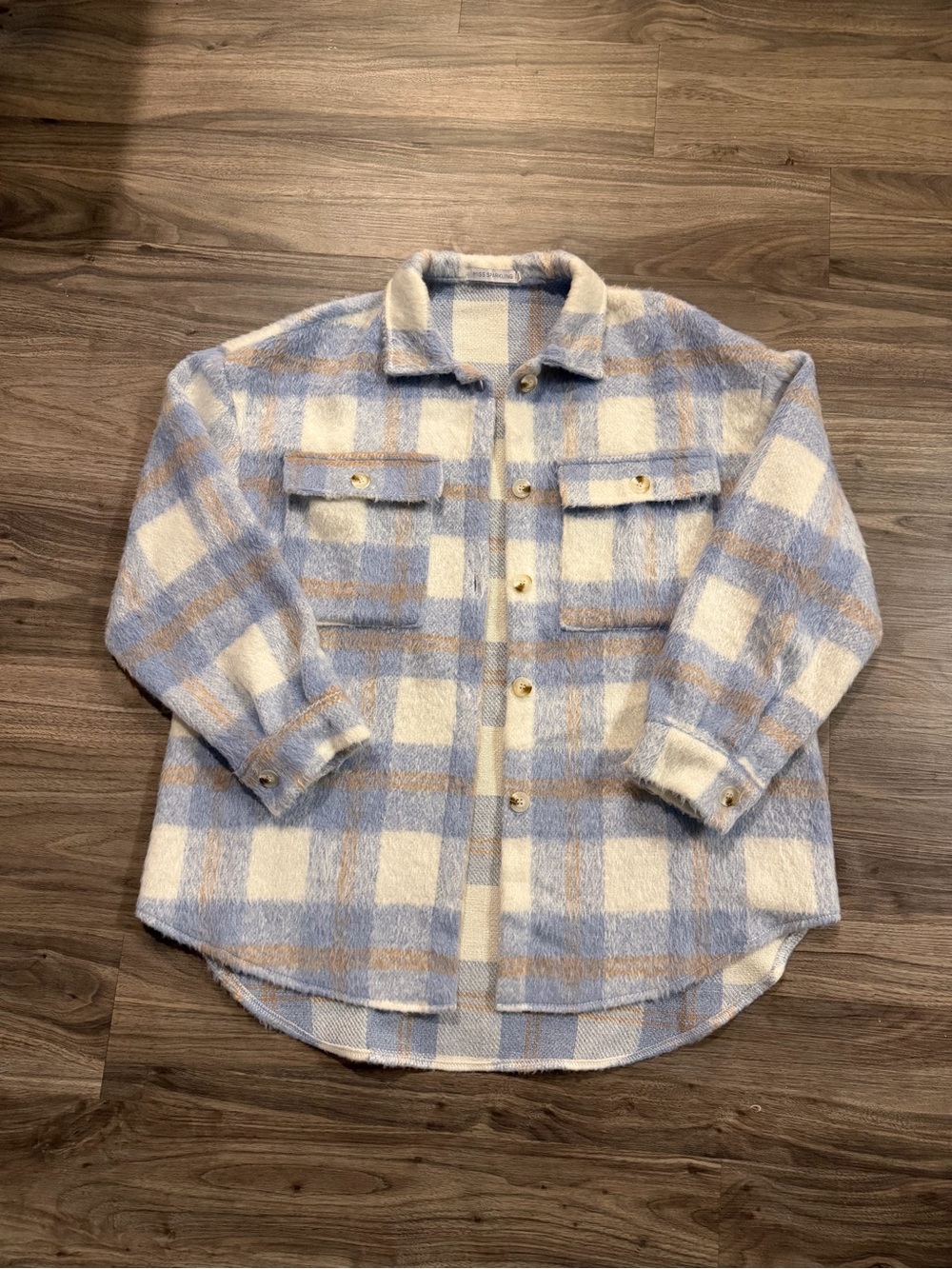 Cozy Plaid Shacket in Light Blue & Cream